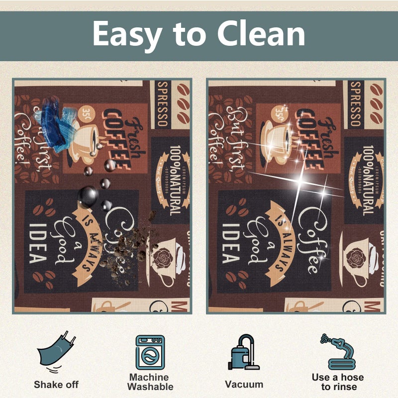 Carvapet 2 Piece Kitchen Rug Set with Non Slip Backing Washable Floor Mats for Kitchen Sink Doormat and Runner Rugs Throw Carpet Cafe Design (17"x48"+17"x24") - Image 4