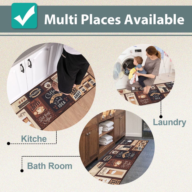 Carvapet 2 Piece Kitchen Rug Set with Non Slip Backing Washable Floor Mats for Kitchen Sink Doormat and Runner Rugs Throw Carpet Cafe Design (17"x48"+17"x24") - Image 5