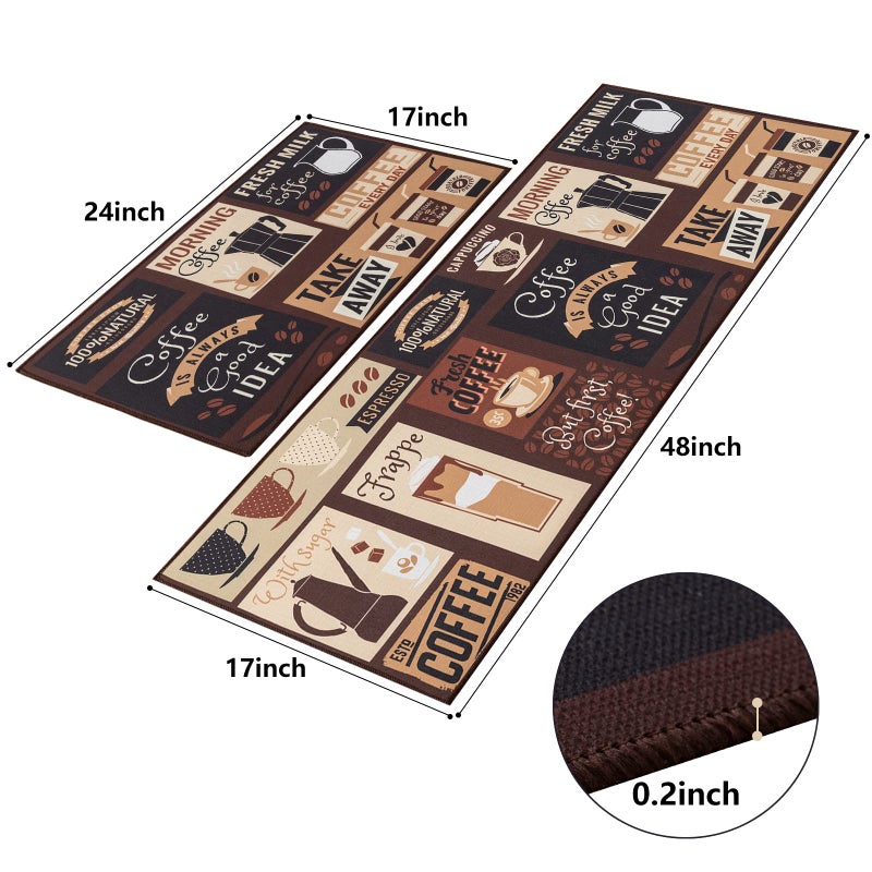 Carvapet 2 Piece Kitchen Rug Set with Non Slip Backing Washable Floor Mats for Kitchen Sink Doormat and Runner Rugs Throw Carpet Cafe Design (17"x48"+17"x24") - Image 2