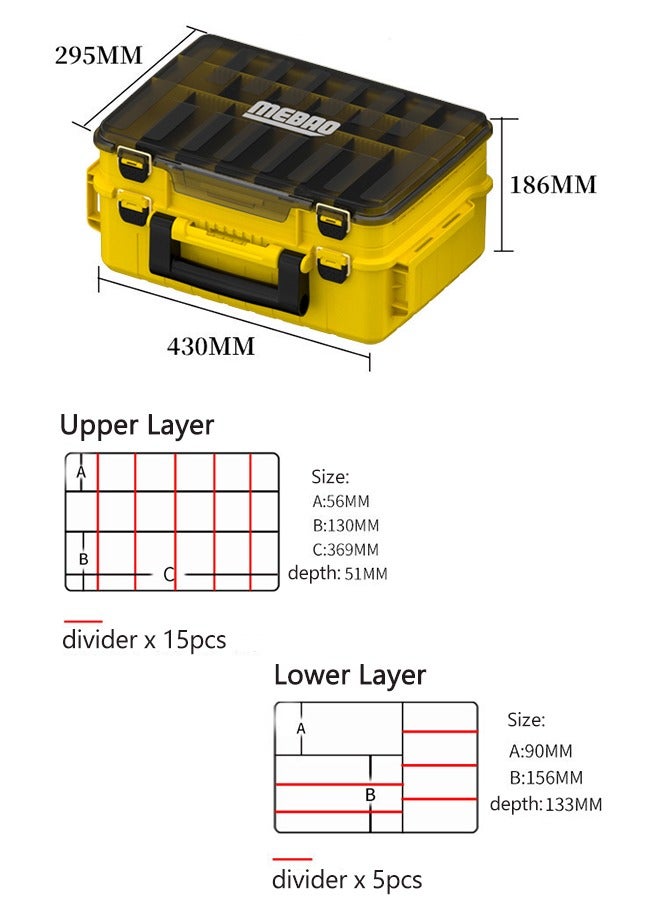 MEBAO Fishing Tackle Box Organizer Double Layer Tackle Storage Fishing Boxes Outdoor Box with Adjustable Dividers 43 * 29.5 * 18.6cm (Yellow) - Image 2