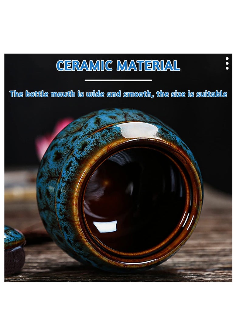 KASTWAVE Ceramic Tea Jar Vintage Chinese Style Storage Jars, 2 Pieces Tea Leaves Sealing Can with Tassel, Traditional Tea Caddy for Kitchen Tea Coffee Spices Sugar Condiment, 70ML - Image 3