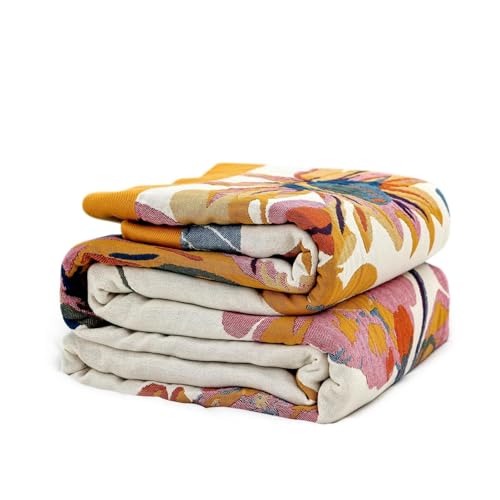 Boho Throw Blanket for Bed 100 Cotton Soft Lightweight Quilt Floral Butterfly Embroidery Home Decor Bed Blankets9898 All Season Reversible Blankets for Sofa Couch Chair