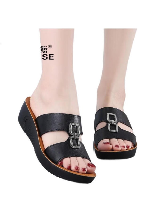 Pounise Slippers، عصرية ومتعددة الاستخدامات، مناسبة للارتداء في الهواء الطلق، خفيفة الوزن ومريحة للأمهات، Pdx-0588، أسود، المقاس 35 - Image 2