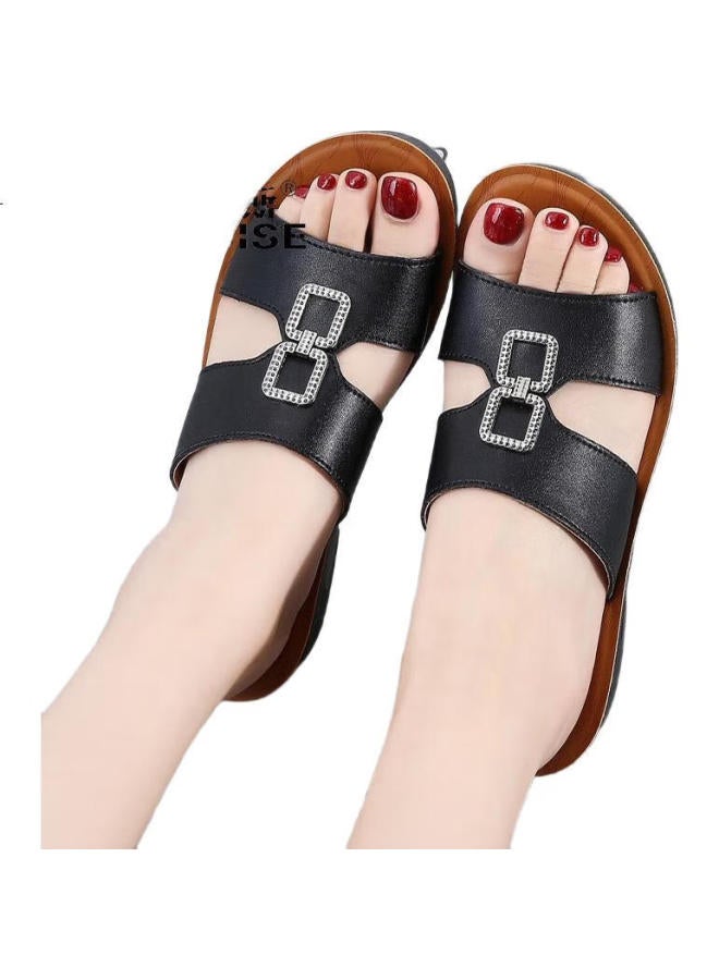 Pounise Slippers، عصرية ومتعددة الاستخدامات، مناسبة للارتداء في الهواء الطلق، خفيفة الوزن ومريحة للأمهات، Pdx-0588، أسود، المقاس 35 - Image 3
