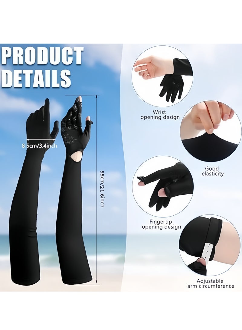 Generic Women men Sun Protection Arm Sleeves Hand Gloves, Integrated Arm Sleeves and Gloves,Removable Gloves UPF 50+ Sun Protection, Lightweight Summer UV Protection Arm Sleeves, Ideal for Cycling, Golf, Driving, Hiking (Gray)  - Image 2