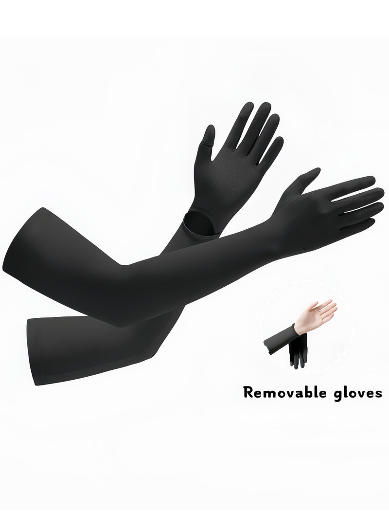 Generic Women men Sun Protection Arm Sleeves Hand Gloves, Integrated Arm Sleeves and Gloves,Removable Gloves UPF 50+ Sun Protection, Lightweight Summer UV Protection Arm Sleeves, Ideal for Cycling, Golf, Driving, Hiking (Gray)  - Image 1