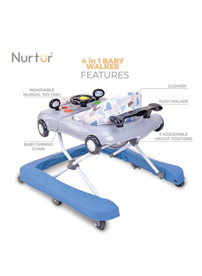 Nurtur 4 In 1 Baby Multi Walker-rocking Function- Music - 5 Height Adjustment- feeding table, car mould, easy fold - Multi - Image 4