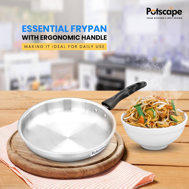 Potscape Essential Stainless Steel Frypan 24cm Heavy Bottom Frying Pan Induction and Gas Cooktops Compactible Dishwasher Safe Healthy Cooking Study Handle 2 Year Warranty - Image 4