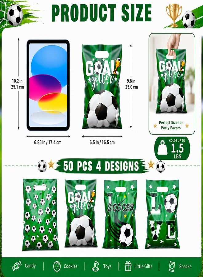 QOIUSO 50 PCS Soccer Party Favor Bags - Reusable Soccer Goodie Bags with Handles - Plastic Snacks Treat Gift Bag for Kids Birthday Parties, Team Celebrations, Tournament Parties, Game Day Events - Image 2