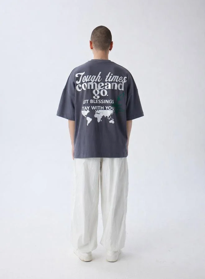 Take Two Grey Graphic Print Oversized T-Shirt By Noted