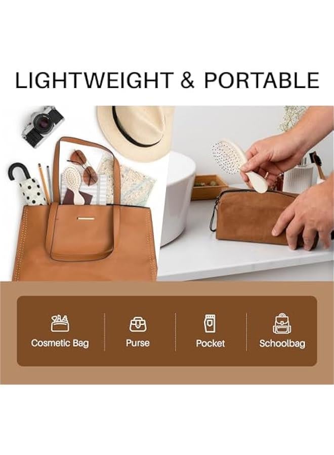 Arabest Portable Hairbrush for Women, Men, and Kids - Travel-sized Hair Brush for Purse, Pocket, Backpack - Small Paddle Brush with Gentle Bristles - Detangler Brush for All Hair Types - Beige (1 Pack) - Image 3