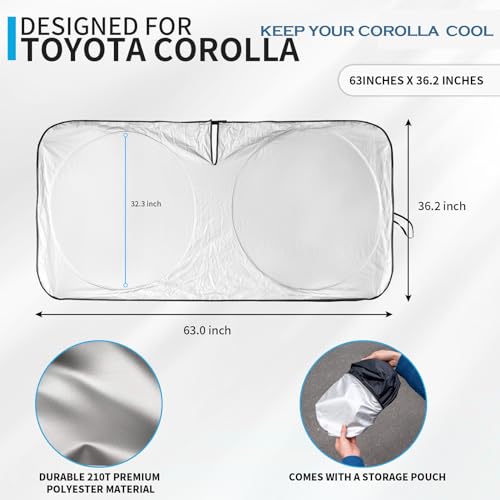 BOODANCARS for Toyota Corolla 2023 Windshield Sun Shade, Front Sunshade for 2022 Corolla Prius Yaris Sienna Toyota C-HR 2018-2024 Vehicle Sun Protector Front Window Auto Windshield Cover Car Accessorie - Image 2