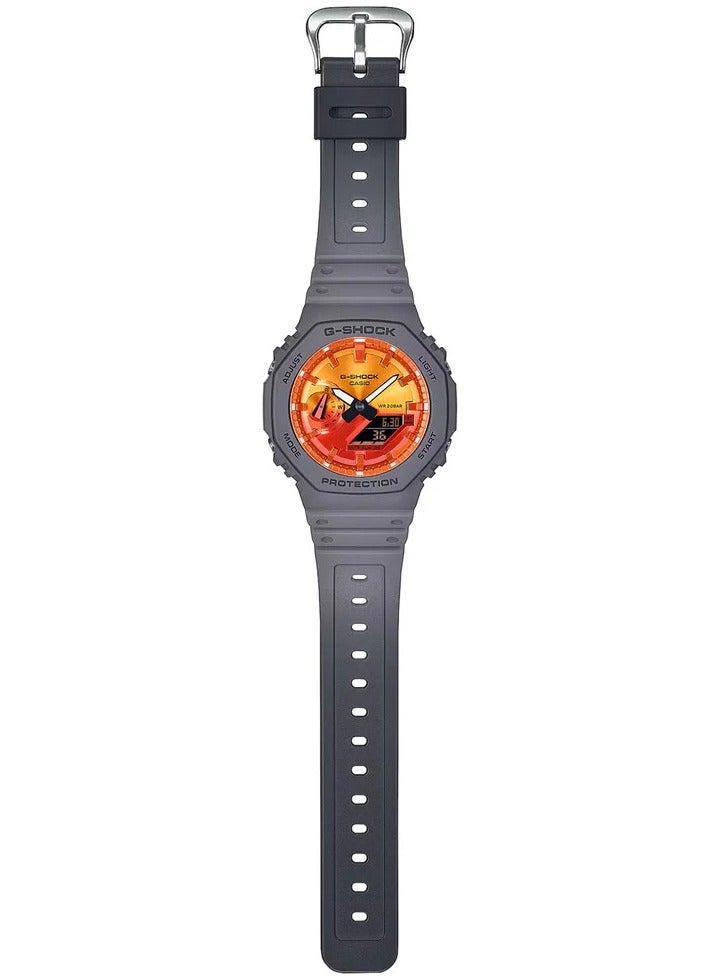 جي شوك ساعة رجالية تناظرية رقمية بلون اللهب برتقالي - GA-2100FL-8ADR - Image 2