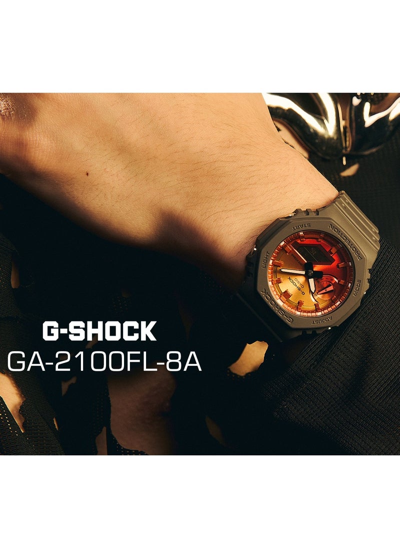 جي شوك ساعة رجالية تناظرية رقمية بلون اللهب برتقالي - GA-2100FL-8ADR - Image 3