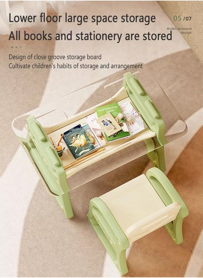 JSAITOYS - 3 in 1 Plastic Children Studying Activity Table Desk Sets with Storage Drawer for Toddlers Reading - Image 1