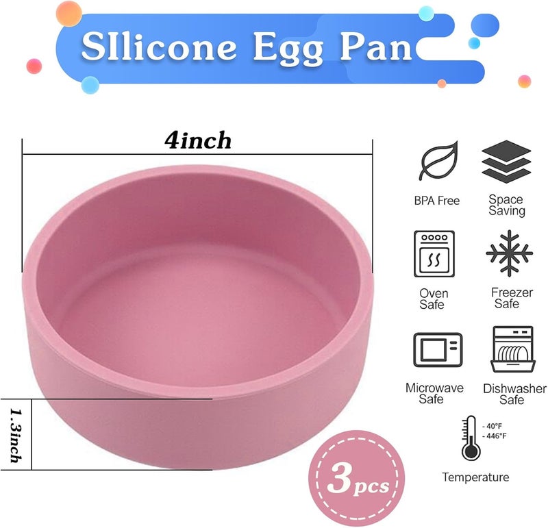 ZHYEEDAA 3Pcs Air Fryer Egg Mold,Silicone Egg Molds, Individual Egg Bite Maker Reusable Egg Molds, Microwave Egg Cooker, BPA Free, Dishwasher Safe (Round-Pink) - Image 2