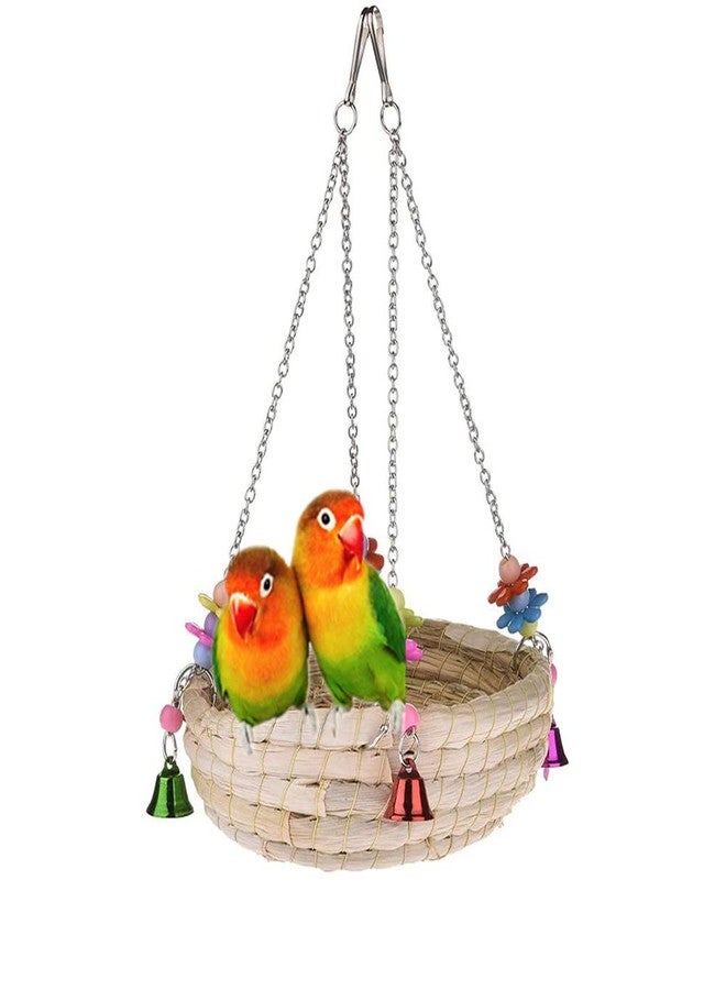 Litewoo Bird Nest Swing Bed Toy with Bell Woven Straw for Parrot Parakeet Cockatiel African Grey Cockatoo Conure Budgie Canary Lovebird Finch Cage Accessories - Image 1