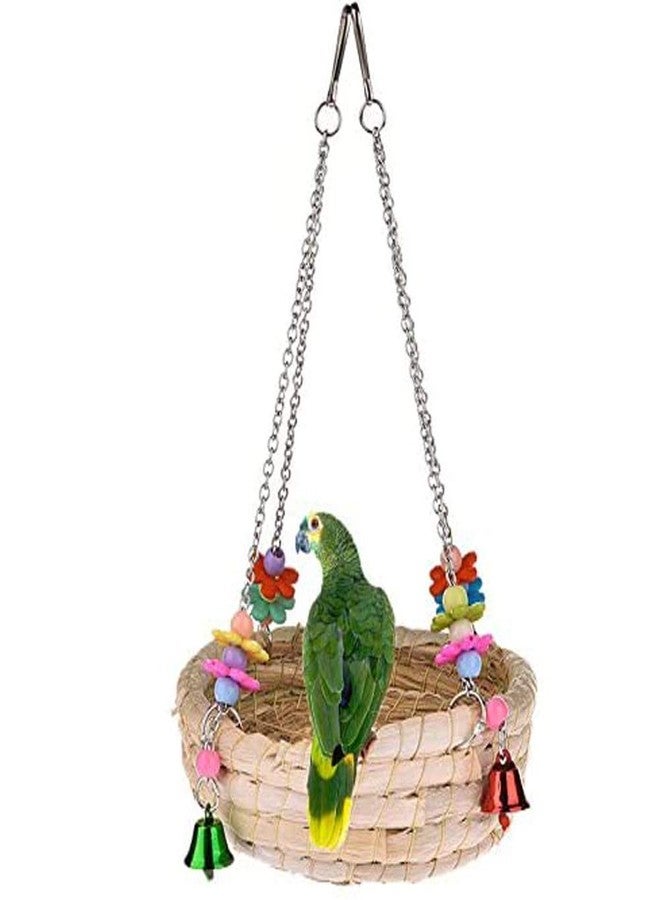 Litewoo Bird Nest Swing Bed Toy with Bell Woven Straw for Parrot Parakeet Cockatiel African Grey Cockatoo Conure Budgie Canary Lovebird Finch Cage Accessories - Image 3