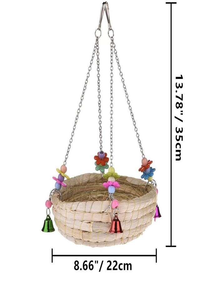 Litewoo Bird Nest Swing Bed Toy with Bell Woven Straw for Parrot Parakeet Cockatiel African Grey Cockatoo Conure Budgie Canary Lovebird Finch Cage Accessories - Image 2