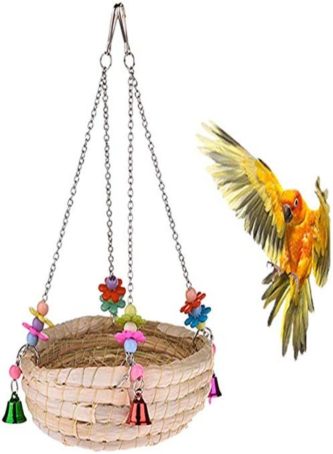 Litewoo Bird Nest Swing Bed Toy with Bell Woven Straw for Parrot Parakeet Cockatiel African Grey Cockatoo Conure Budgie Canary Lovebird Finch Cage Accessories - Image 4