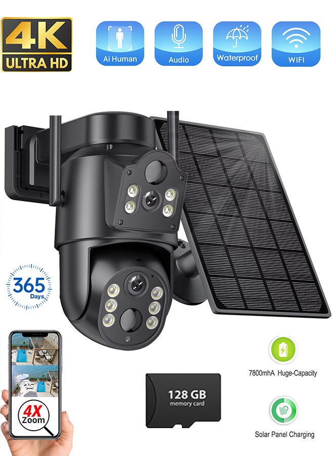 AL RAID 4K 8MP Dual Lens PTZ Solar Camera Dual Screens PIR Human Detect Outdoor Security CCTV Surveillance  Built in Battery PIR Cam WiFi, Waterproof IP66 (included 128G Card) - Image 1