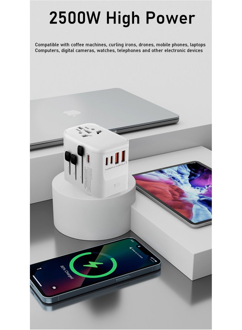 محول سفر ذكي بقوة 65 واط (GaN) - شاحن عالمي متعدد المنافذ (3 منافذ PD USB-C + 2 منافذ QC USB-A) مع شحن سريع، متوافق مع أكثر من 200 دولة (بما في ذلك أوروبا، أمريكا، بريطانيا، أستراليا)  - Image 5