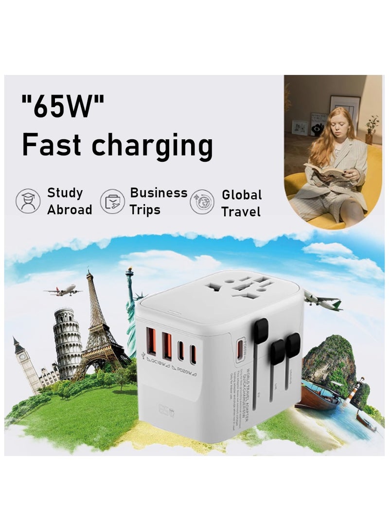 محول سفر ذكي بقوة 65 واط (GaN) - شاحن عالمي متعدد المنافذ (3 منافذ PD USB-C + 2 منافذ QC USB-A) مع شحن سريع، متوافق مع أكثر من 200 دولة (بما في ذلك أوروبا، أمريكا، بريطانيا، أستراليا)  - Image 2