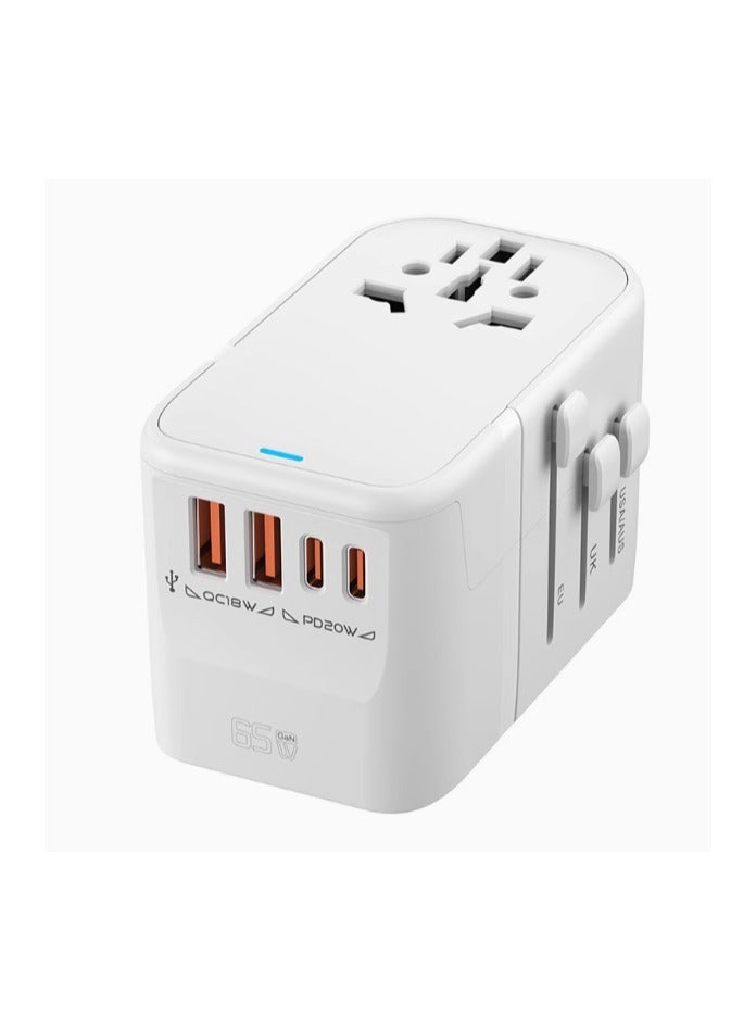 محول سفر ذكي بقوة 65 واط (GaN) - شاحن عالمي متعدد المنافذ (3 منافذ PD USB-C + 2 منافذ QC USB-A) مع شحن سريع، متوافق مع أكثر من 200 دولة (بما في ذلك أوروبا، أمريكا، بريطانيا، أستراليا)  - Image 3