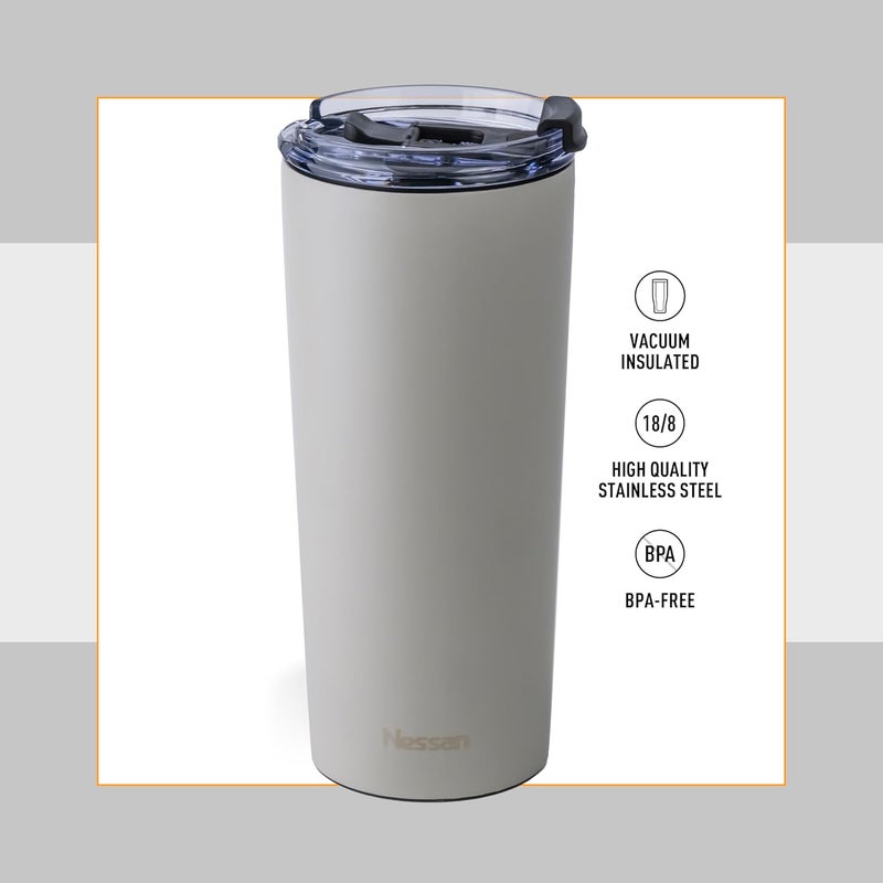 Nessan Insulated Stainless Steel Vacuum Mug, 600ml - Your Versatile Dual-Use Travel Companion for Hot and Cold Beverages Anywhere: Home, Gym, Outdoors, Office, and School - Beige - Image 2