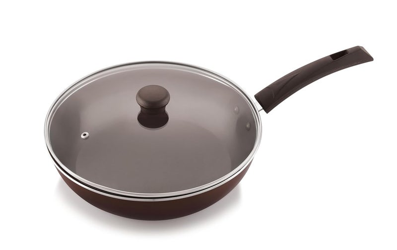 JVL NonStick Frying Pan with Glass Lid Brown 10 Inches - Image 1