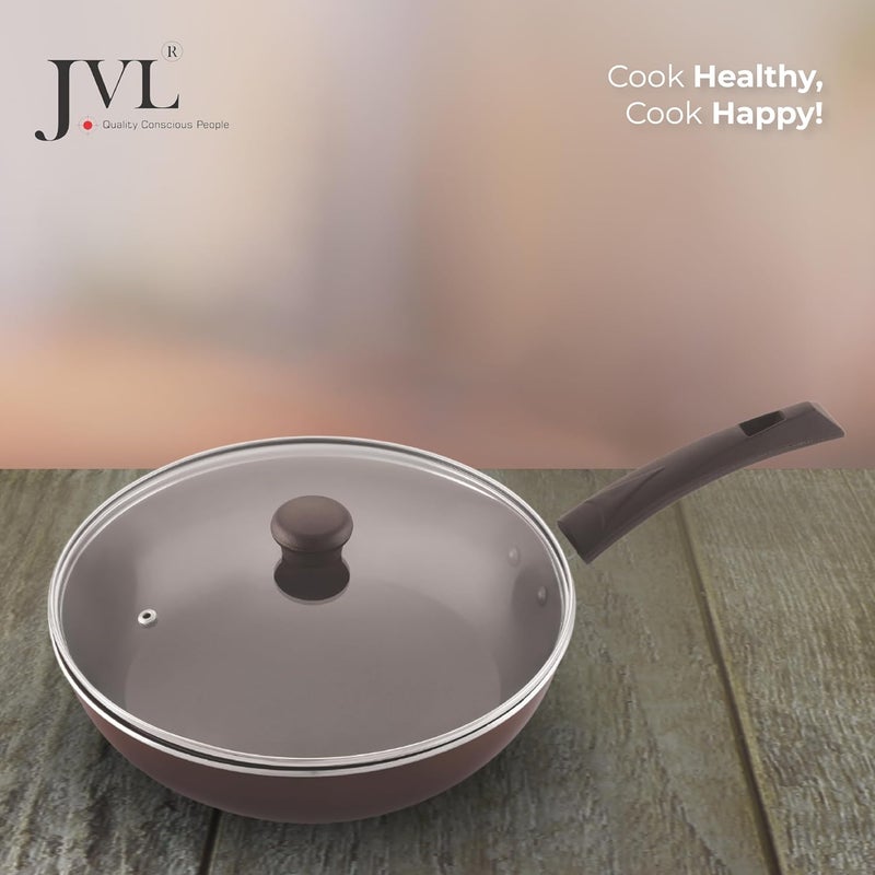 JVL NonStick Frying Pan with Glass Lid Brown 10 Inches - Image 2