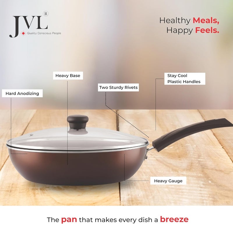 JVL NonStick Frying Pan with Glass Lid Brown 10 Inches - Image 4