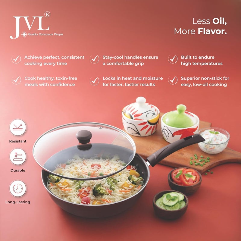 JVL NonStick Frying Pan with Glass Lid Brown 10 Inches - Image 3