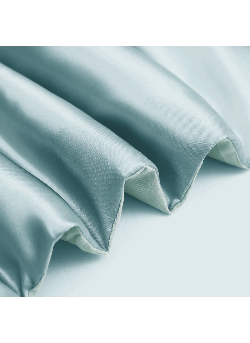 Whale Flotilla Whale Flotilla 3-Piece Reversible King Size Silky Comforter Set/Bedding Set  Luxury Soft Satin Comforter with 2 Satin Pillowcases  Lightweight Duvet Set for All Seasons  Haze Blue  - Image 4