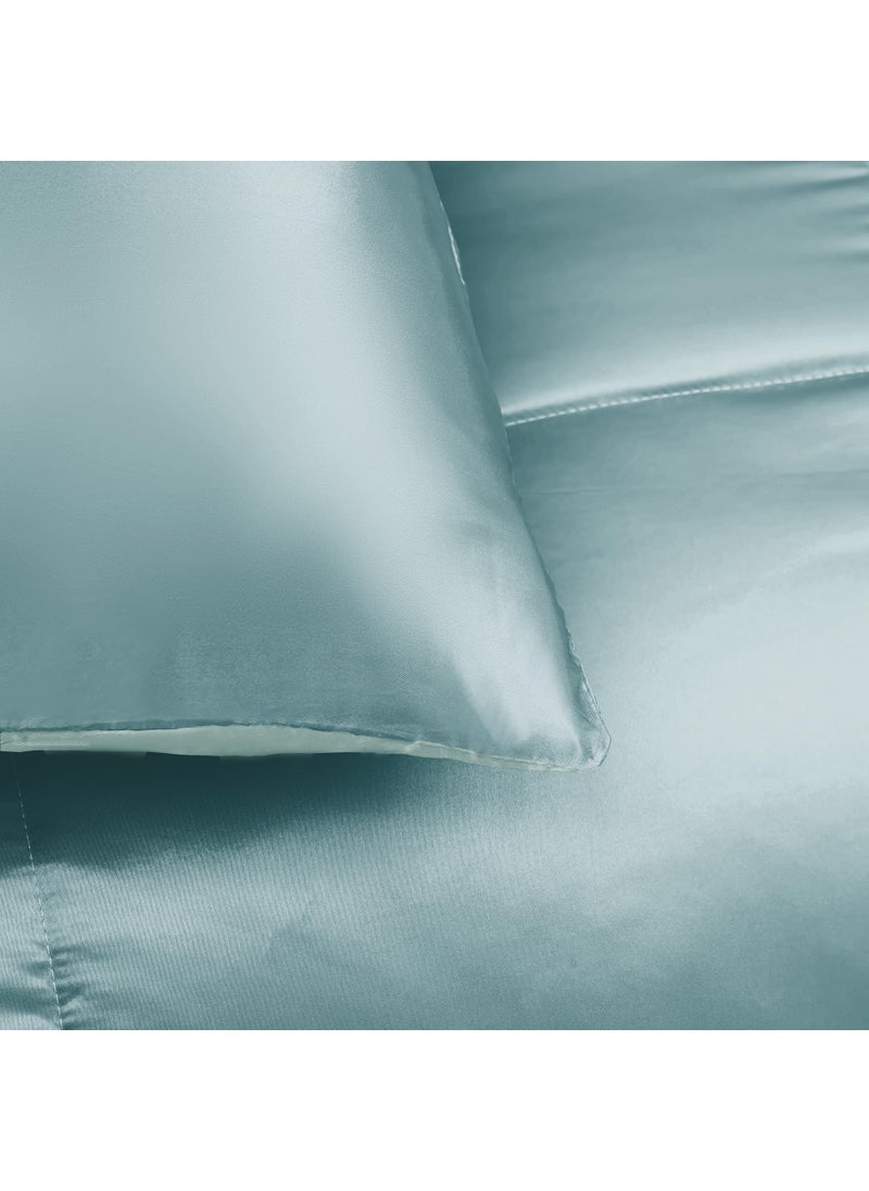 Whale Flotilla Whale Flotilla 3-Piece Reversible King Size Silky Comforter Set/Bedding Set  Luxury Soft Satin Comforter with 2 Satin Pillowcases  Lightweight Duvet Set for All Seasons  Haze Blue  - Image 3