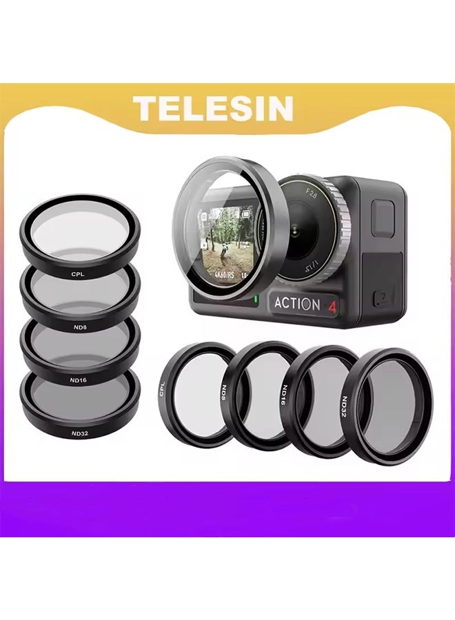 TELESIN CPL ND8 ND16 ND32  Lens Set Aluminium Alloy Frame for DJI OSMO Action 3 4 5pro CPL ND Quick Release Filter Set - Image 1