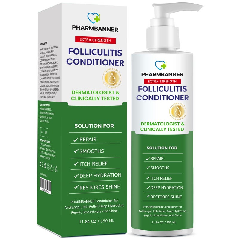 PHARMBANNER Folliculitis Itch Relief Conditioner: Tea Tree Oil & Moroccan Argan Oil - Deep Hydration & Repair - Nourishes, Smooths, Restores Shine - Safe for Dry or Damaged Hair-11.84 oz - Image 1