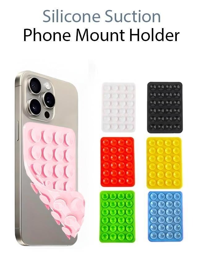 6 Pack Silicone Suction Phone Holder, Double Sided Suction Cup Hands-Free Phone Stand, Anti-Slip Mobile Phone Accessory for Videos, Selfies & Video Calls (White, Black, Red, Yellow, Blue, Green) - Image 1