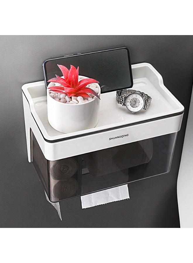 Square Wall Mounted Toilet Paper Holder with Storage Box – No-Drill, Adjustable, Eco-Friendly Plastic Bathroom Tissue Dispenser - Image 2