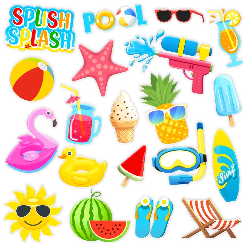 20 PCS Beach Ball Party Thick Gel Clings Summer Pool Window Gel Clings Decals Stickers for Kids Toddlers and Adults Home Airplane Classroom Nursery Summer Beach Holiday Party Supplies Decorations