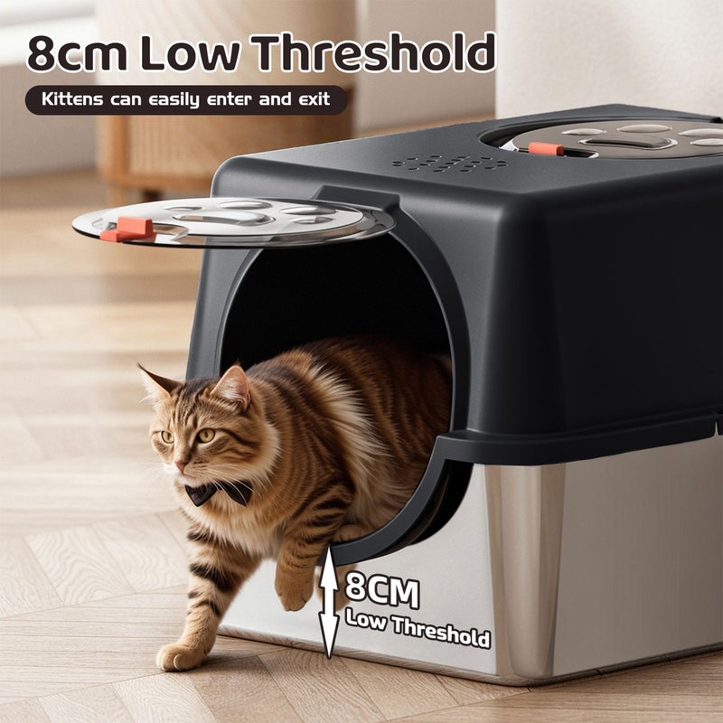 Kidle Stainless Steel Cat Litter Box with Lid – Top & Front Dual Entry Covered Enclosed Cat Toilet Pan Anti-Leakage High Back Splash Guard for Indoor Cats - Image 2