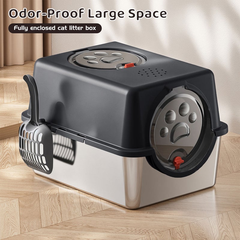 Kidle Stainless Steel Cat Litter Box with Lid – Top & Front Dual Entry Covered Enclosed Cat Toilet Pan Anti-Leakage High Back Splash Guard for Indoor Cats - Image 5