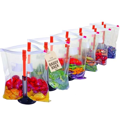 Jokari Suction Cup Fortified Baggy Rack 6 Pack For More Stability When Filling Plastic Freezer Storage Zip Lock Bags. Sturdy Clips Hold Containers Open to Pour Leftovers and Meal Prep Ingredients. - Image 1