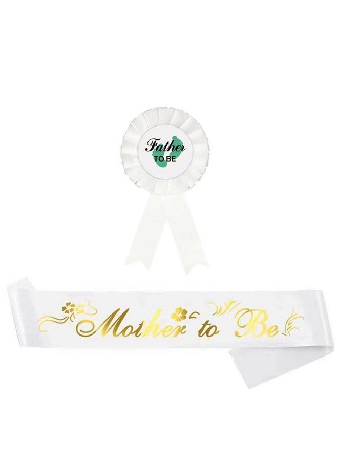 Ulfanit Baby Shower Decorations for Mom to Be - Set of 3 Adjustable Flower Crown Tiara, Sash for Mommy and Pin for Daddy, White Gender Reveal Party Gift Favors for Expectant Parents - Image 3
