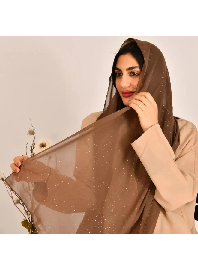 عبايات لمحة طرحه باللون البني الفاتح بطباعات براقة