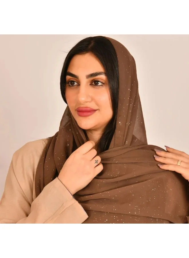 عبايات لمحة طرحه باللون البني الفاتح بطباعات براقة