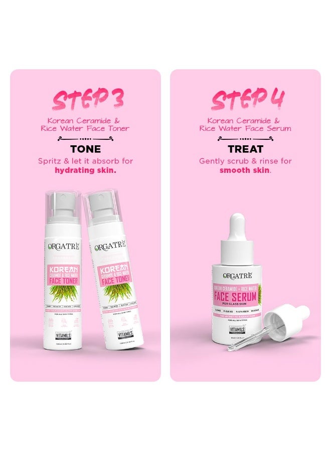 Orgatre K-Glow Korean Skincare Combo | 6-in-1 Face Wash100ml, faceScrub100ml, Toner100ml, Sunscreen, Serum30ml & Cream 50ml| Glass Skin Routine for Radiant Glow, Hydration & Brightening | For All Skin Types - Image 2