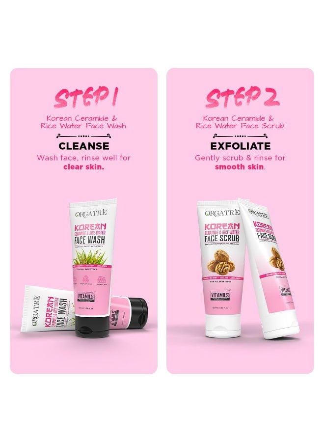 Orgatre K-Glow Korean Skincare Combo | 6-in-1 Face Wash100ml, faceScrub100ml, Toner100ml, Sunscreen, Serum30ml & Cream 50ml| Glass Skin Routine for Radiant Glow, Hydration & Brightening | For All Skin Types - Image 3