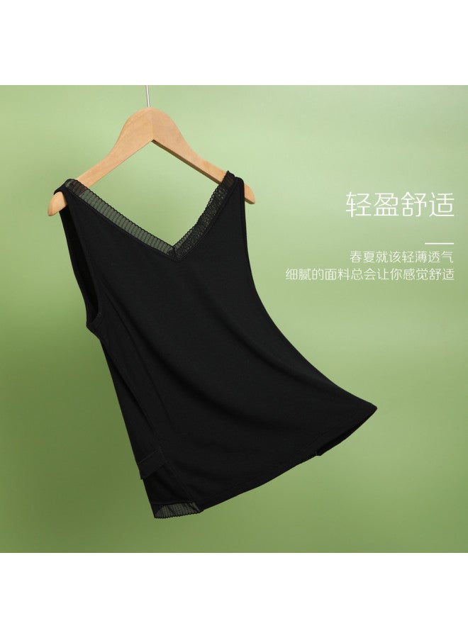 Red Bean Deep V Lace Camisole Women'S Breathable Silky Modal Sleeveless Top Layering Piece Wearable As Outerwear Ladies Vest - Image 2