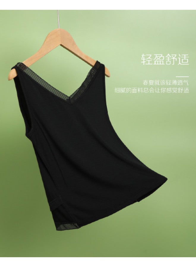 Red Bean Deep V Lace Camisole Women'S Breathable Silky Modal Sleeveless Top Layering Piece Wearable As Outerwear Ladies Vest - Image 1